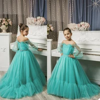 luxurious flower girl dresses off shoulder little princess dresses lace up gown appliques floor length dresses