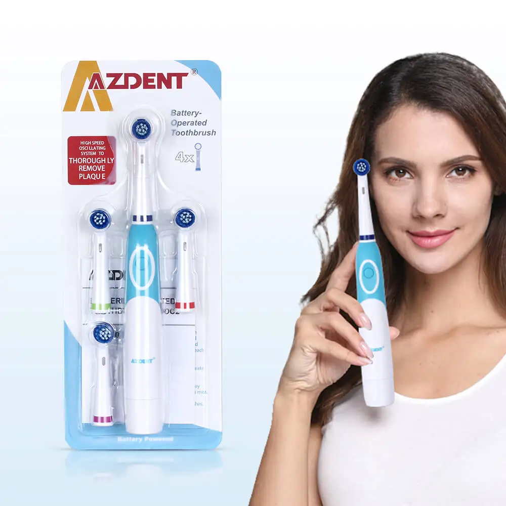 AZDENT зубная щетка с питанием от аккумулятора, вращающаяся зубная щетка для гигиены полости рта