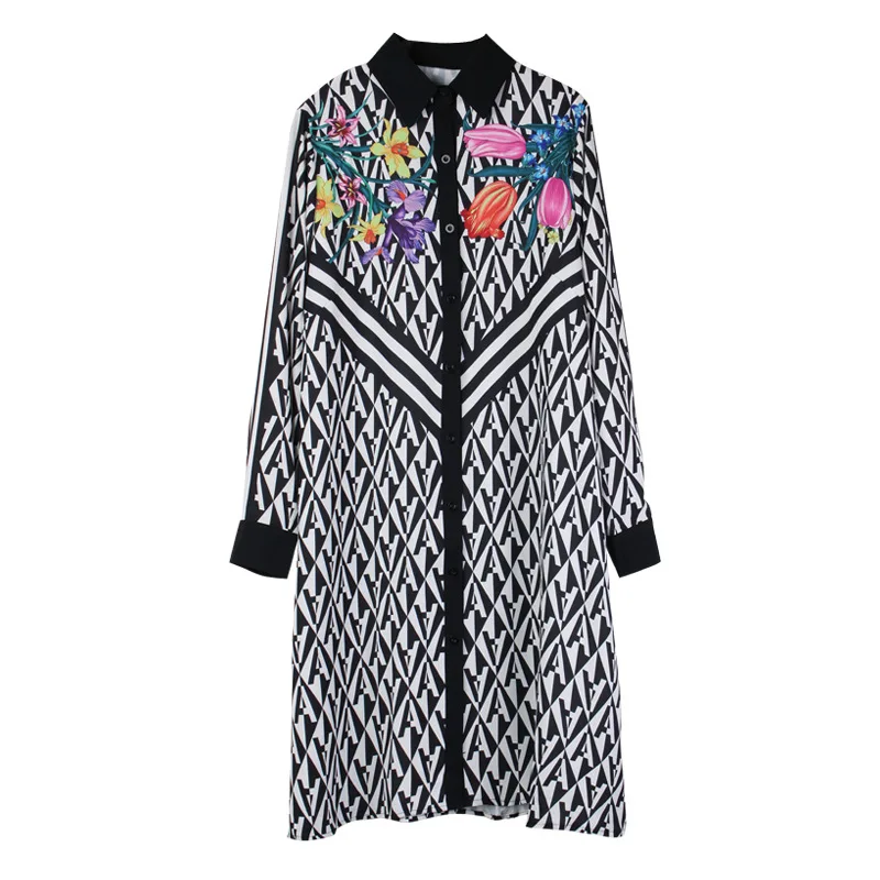 

Women's Shirt Dress 2021 New Fashion Spring Dress Yellow Abstract Printing Loose A-line Dresses for Women Elegant Midi Dress