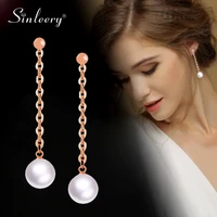 sinleery long waterdrop round pearl drop earrings rose gold silver color chain crystal earrings for women jewelry zd1 ssh