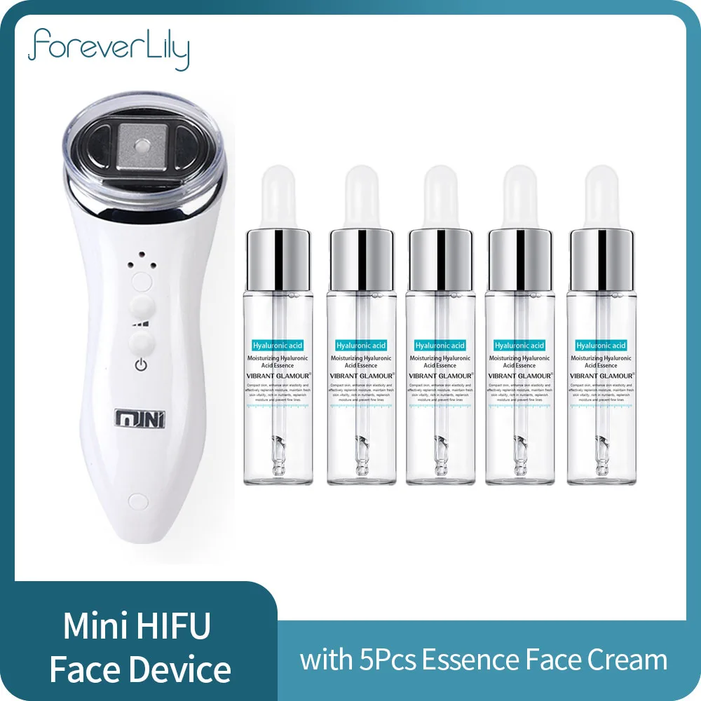 Mini HIFU Machine Ultrasound RF Fadiofrecuencia Face Massager Neck Lifting Skin Tightening Rejuvenation with 5Pcs Cream Gel