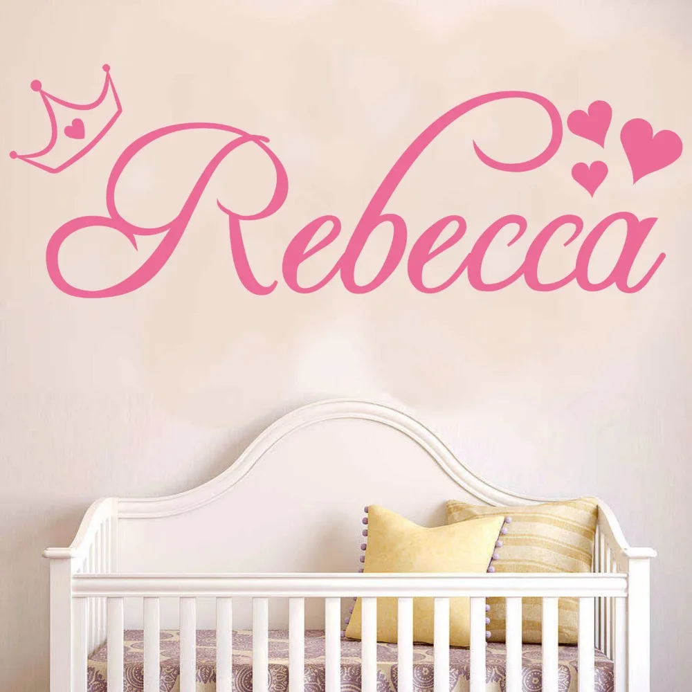 Crown Vinyl Wall Stickers Heart Home Decor Mural Wallpaper Custom Name Made Name Art Kids Room Butterfly Decals C335