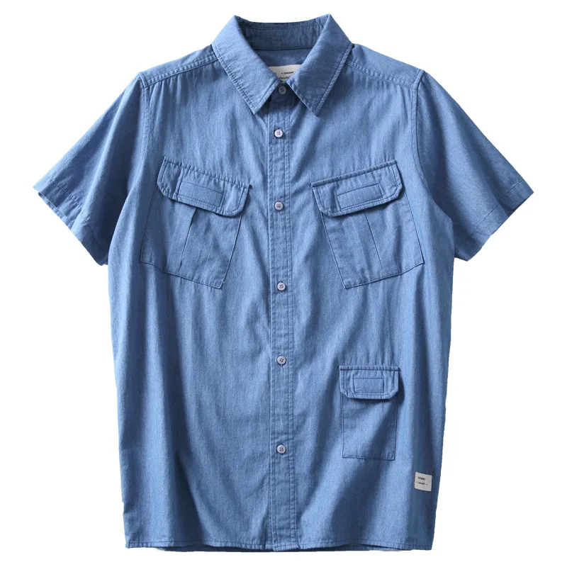 

Japanese Trend Boys Short-Sleeve Shirts Summer New Cargo Casual Loose Denim Short-Sleeve Shirts Men's Shirts