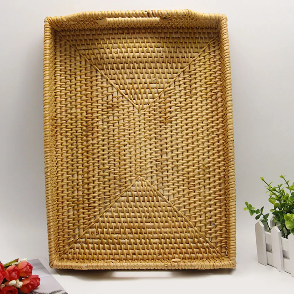 Прямоугольный ручной корзина для хранения фруктов ротанга хлеб выступающей
