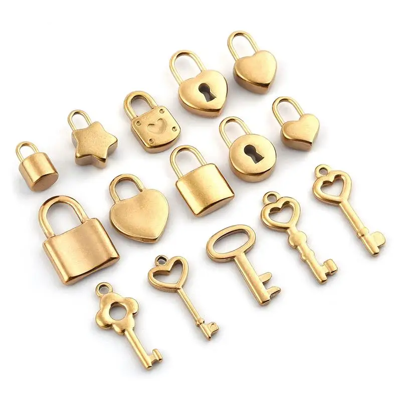 

5pcs/Lot Stainless Steel Heart Lock Key Pendants Gold Steel Charm Jewlery Accessoriest For DIY Necklace Bracelet Jewelry Making