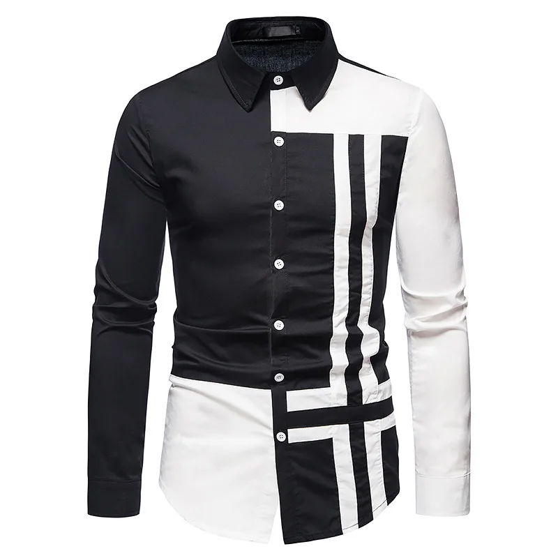 

Men's shirts, new European men's shirts, spliced long-sleeved shirts, men's shirts, fashion shirts,