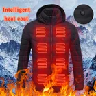 Зимние теплые USB Отопление куртки пальто для мужчин Смарт Термостат дутая куртка с капюшоном теплые куртки-парки Водонепроницаемый уличные теплые куртки