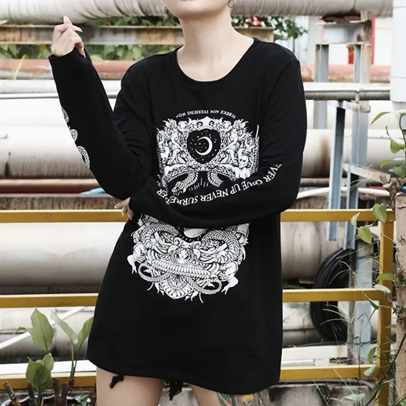 Женская футболка с принтом в готическом стиле черные топы Повседневная