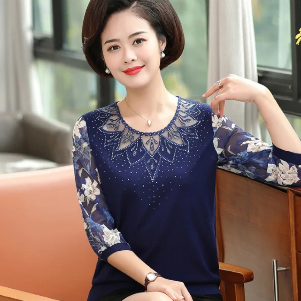 Лето 2020 высокое качество для женщин среднего возраста Вязаные кружевные топы