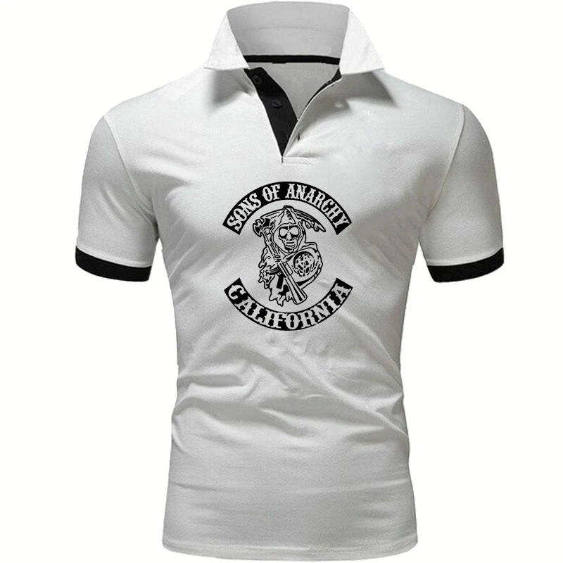 Рубашка поло мужская с коротким рукавом повседневная сорочка из хлопка принтом