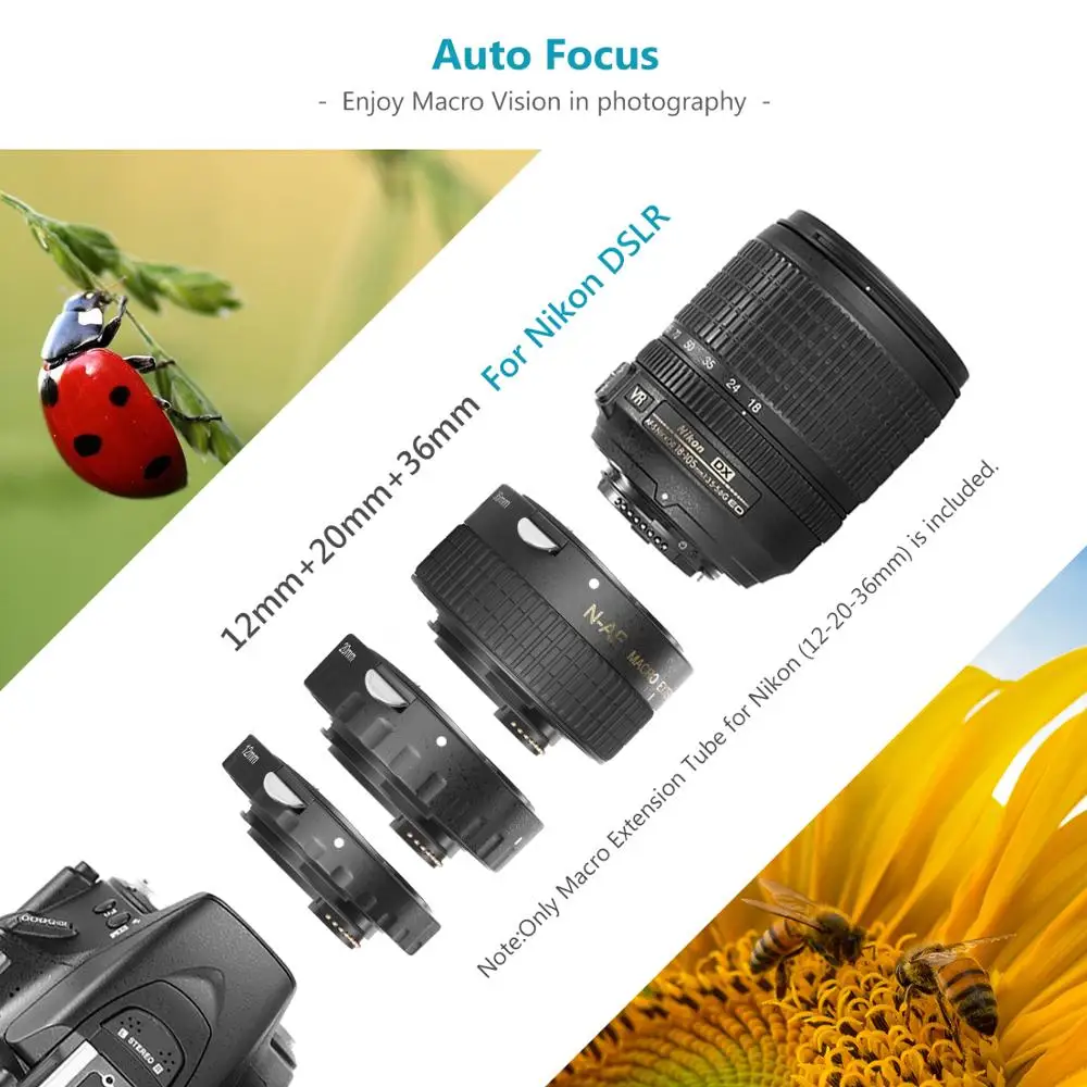 Neewer 2 мм 20 36 AF Автофокус ABS Набор удлинительных трубок для Nikon