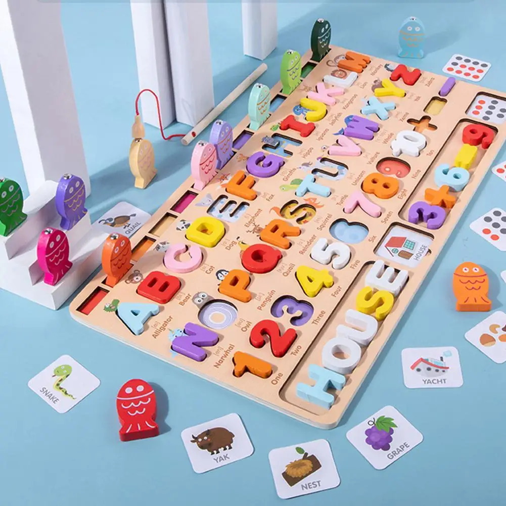 

Детские развивающие деревянные игрушки Монтессори, плотная доска, математическая рыбалка, детская деревянная Дошкольная игрушка Монтессо...