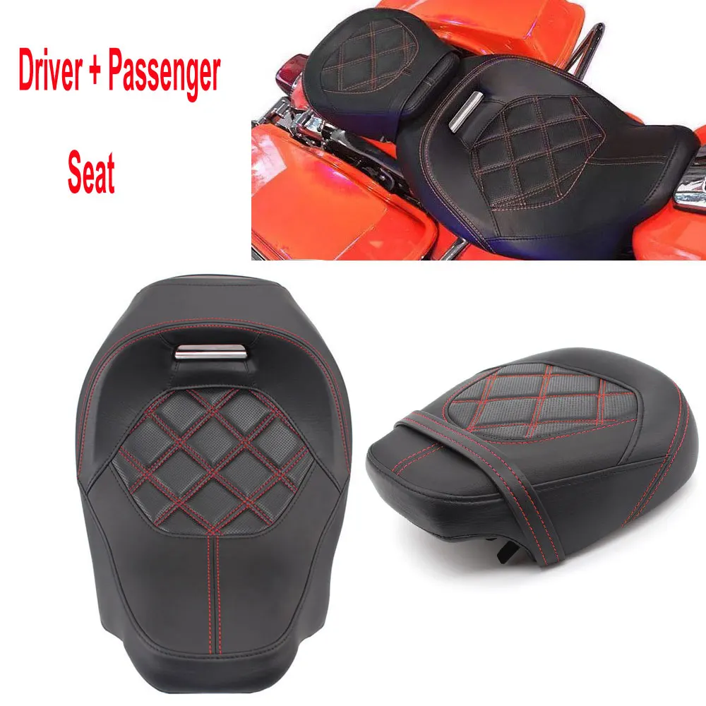 

Motorcycle Black Leather Two-Up Front Rear Driver Passenger Seat For Harley Touring Road King Street Electra Road Glide 2009-20