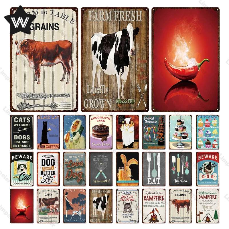 

Кухонный металлический знак на ферму, свежий жестяной знак, винтажная посуда, настенные наклейки, металлические постеры, настенная Жестяна...
