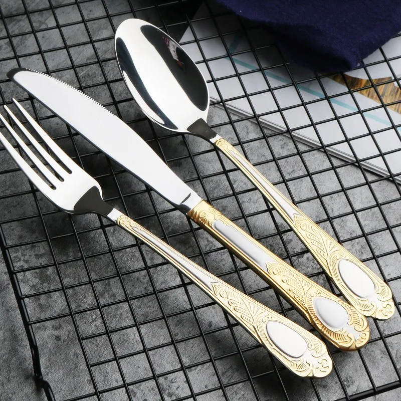 

12 Pcs Gold Stainless Steel Tableware Cutlery Set Spoon Knives Forks Dinnerware Flatware Set Silverware Kitchen Kit
