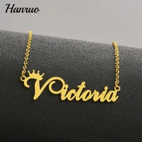 personalized custom name necklace stainless steel nameplate gold necklaces for women crown charm choker couple bijoux bff gift