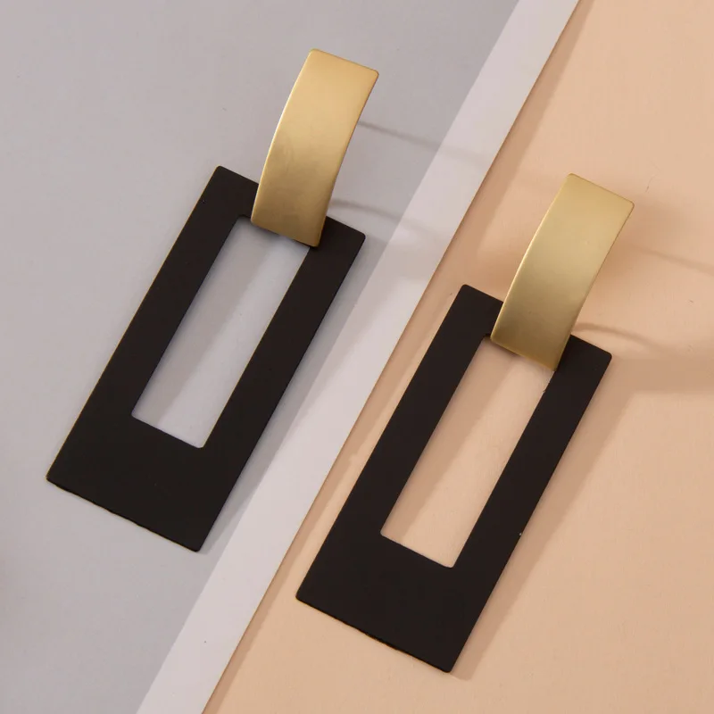 

CINDY XIANG Vintage Big Metal Drop Dangle Earrings For Women Geometric Square Wedding Party Jewelry Gold Black Metal Earrings