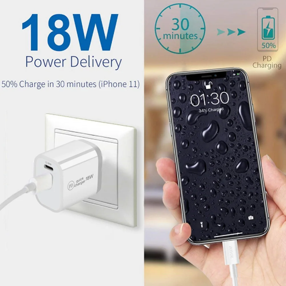 Быстрое зарядное устройство USB быстрое 18 Вт с двойным отверстием для IPhone12 Samsung Xiaomi