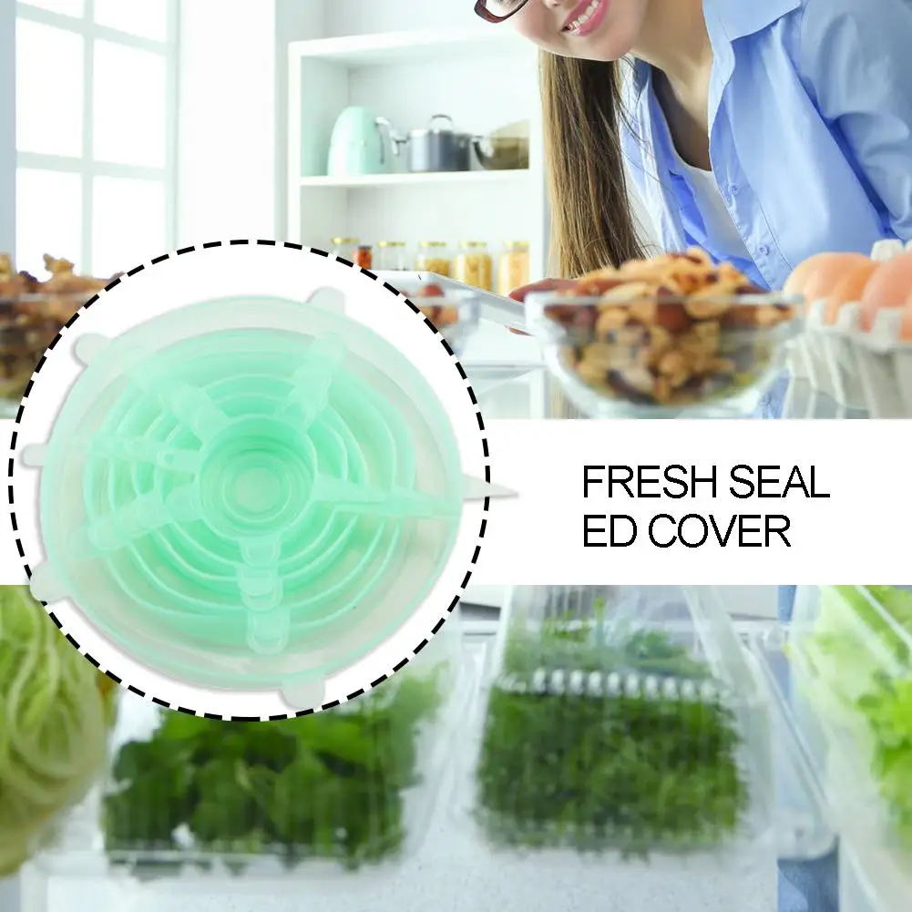 6pcs Multifunction Kitchen Storage Silicone Fresh Sealed Cover Reusable Food Wrap Stretch Pot Lid Organization Fresh-keeping | Дом и сад