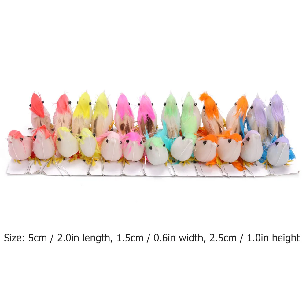24pcs Feather Lawn Figurine Ornament Bird Handmade Simulation Mini Birds Props Wedding Decoration DIY Party | Дом и сад