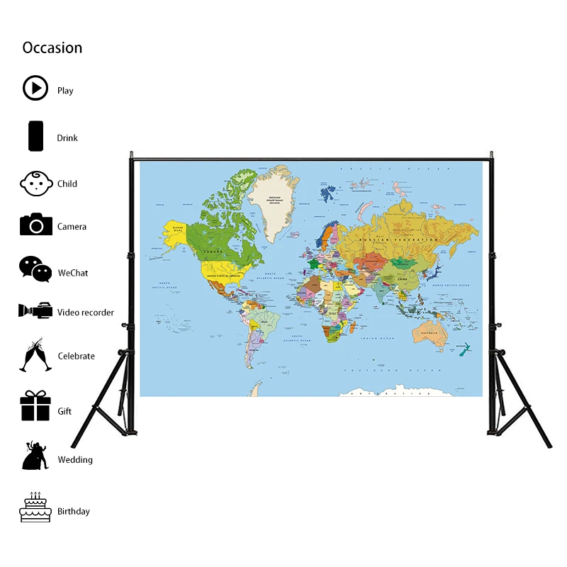 150x225 см Нетканая Карта мира Плакат красочная карта мира обои для культуры и образования офисные принадлежности художественная карта от AliExpress WW