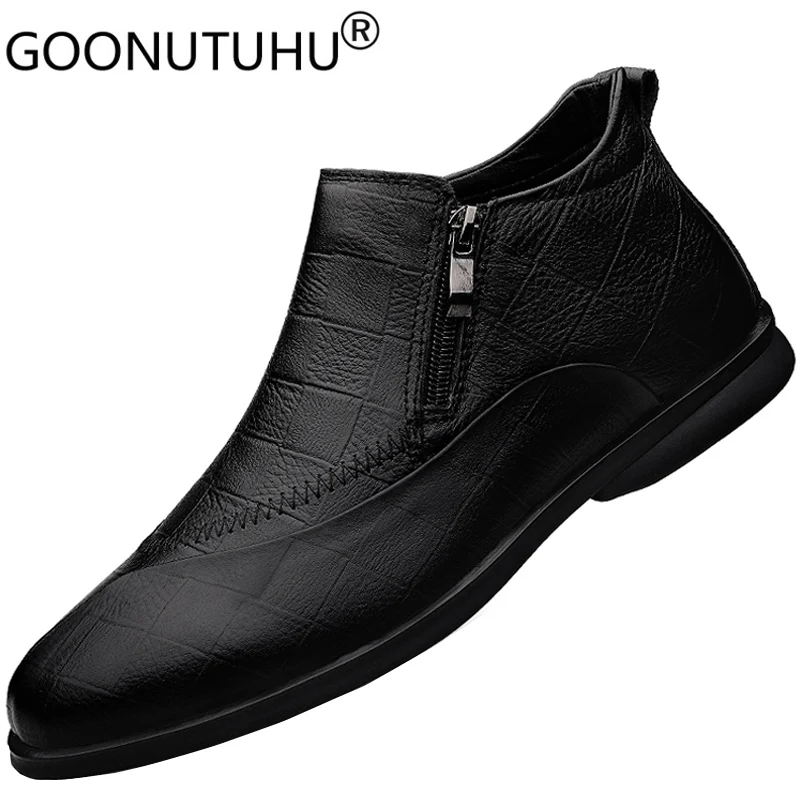 2022 Style Fashion Men's Shoes Casual Genuine Leather Classic Black Brown Derby Shoe Men Youth High Top Waterproof Shoes for Men