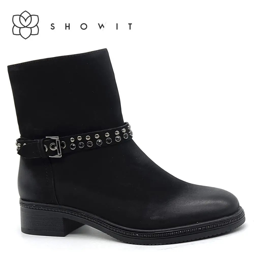 

Winter shoes woman female corporate shoes rivet strap women boots flat Ankle Classic Boots Round Toe Fall zipper ladies footwear