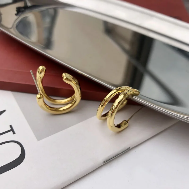 

European and American Exaggerated Double Circle Simple Personality Elegant High-end Temperament Women Girls Earrings Jewelry