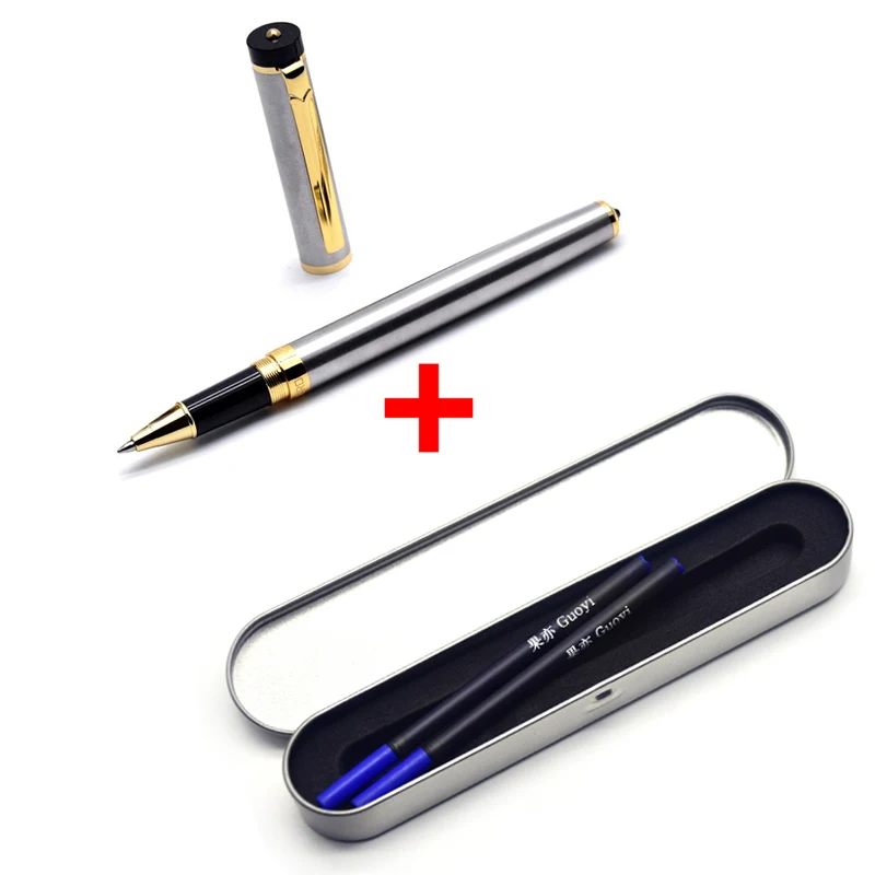 Steel gift-blue ink Guoyi D08 двухцветная золотая металлическая Подарочная шариковая ручка, коробки, высокое качество, офисные и школьные канцелярские принадлежности и металлические подарочные ручки - Цвет: Steel gift-blue ink