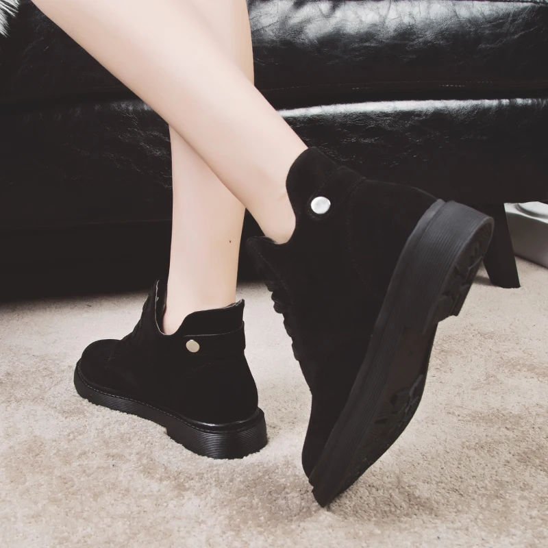 

New Black Flock Ankle Boots For Women Shoes Woman Lace Up Winter Boots Platform Plus Size Rivet Square Low Heels Women Boots