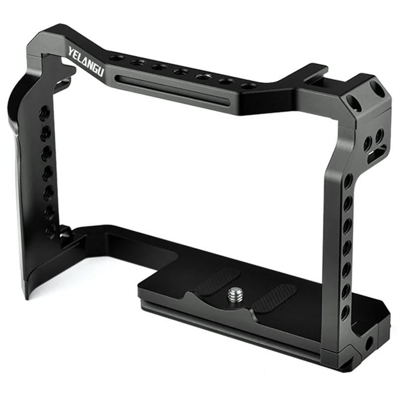 

YELANGU DSLR Camera Cage For Canon EOS R5 And R6 Built-In Cold Shoe & NATO Rail 1/4 Inch Arri Hole Camera Rig Video Rig