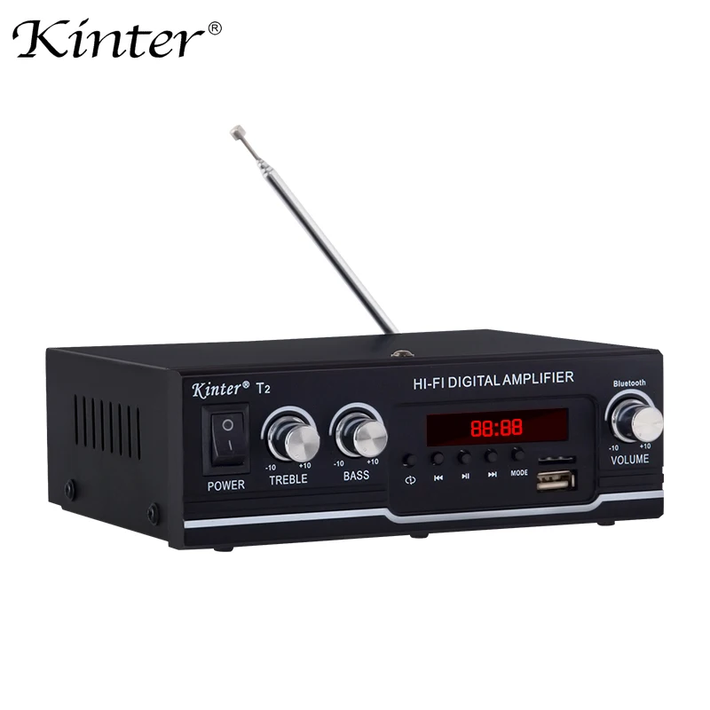 Kinter T2 для bluetooth 2.0CH Усилитель Аудио 20 Вт с usb sd входом fm радио управление сабвуфер ВЧ питание AC220 DC 12 В