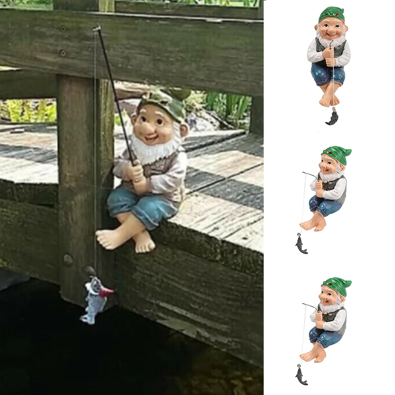 

Dropshipping The Fishing Gnome Sitter Garden Gnome Statue Cute Gift Outdoor Decoration Hot Sale