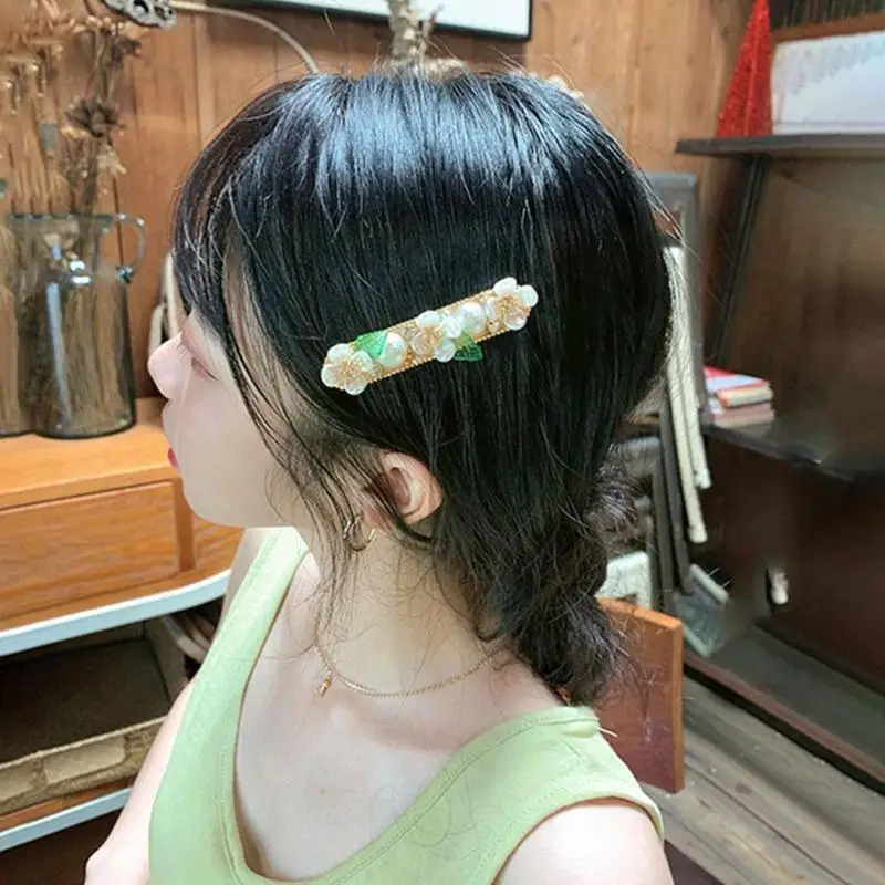 Корейский модный комплект для девочек с белыми цветами листья Жемчуг Шпилька