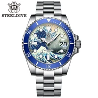 steeldive sd1953j kanagawa wave dial mens watch sapphire 300m water resistance nh35 automatic movement diving wrist watches