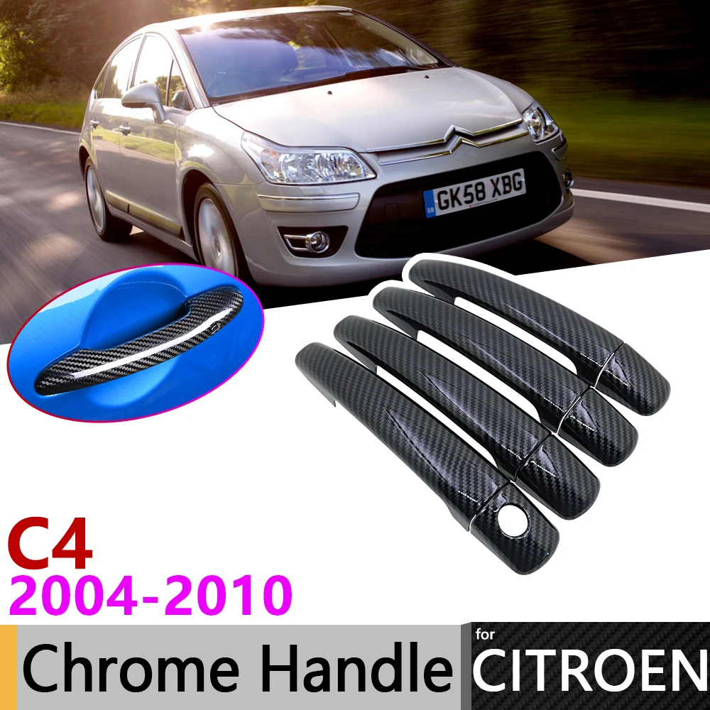 

Black Carbon Fiber Door Handle Cover for Citroen C4 Pallas Triomphe Quatre 2004~2010 Car Accessories Stickers Trim Set Chrome