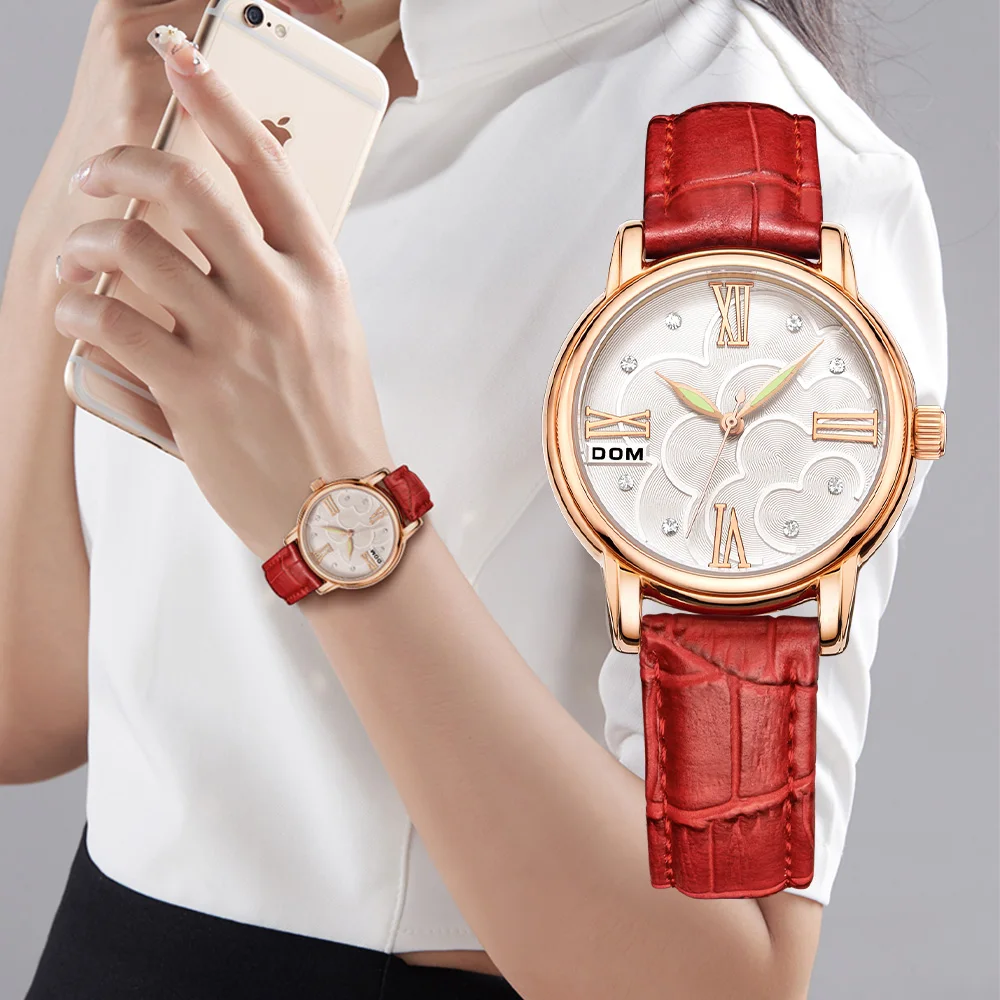 

Quartz Watch Women Rose Gold Genuine Leather Waterproof Casual Wristwatch Japan Movement Bayan Kol Saati Reloj Mujer G-1028