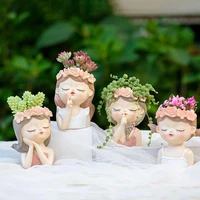 cartoon cute girl character shaped succulent potted plant creative desktop decoration small flower pot gardening mini gift vase