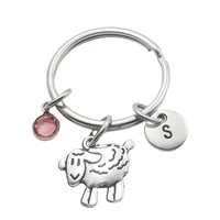 sheep animal initial letter monogram birthstone keychains keyring creative fashion jewelry women gifts accessories pendants