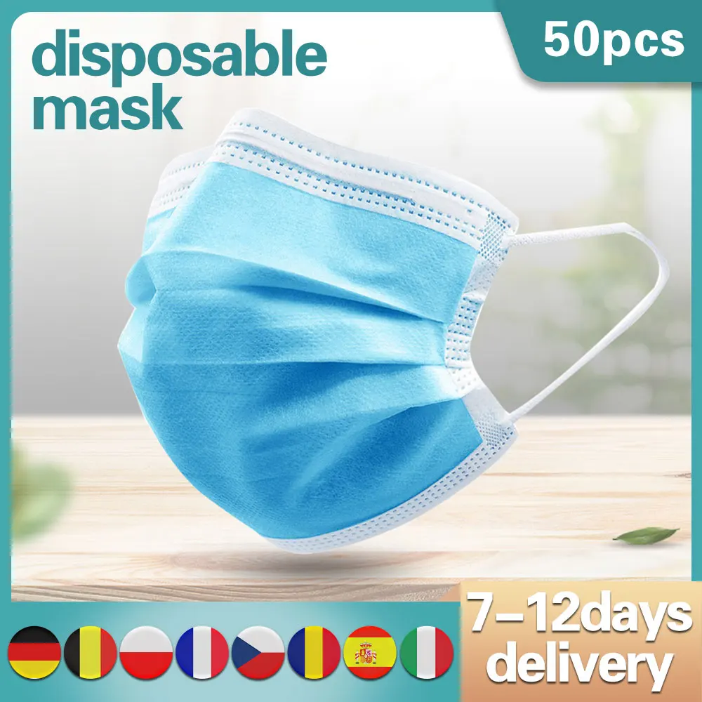 Одноразовые маски для дыхания безопасные лица 3-слойные из мелтдувного материала