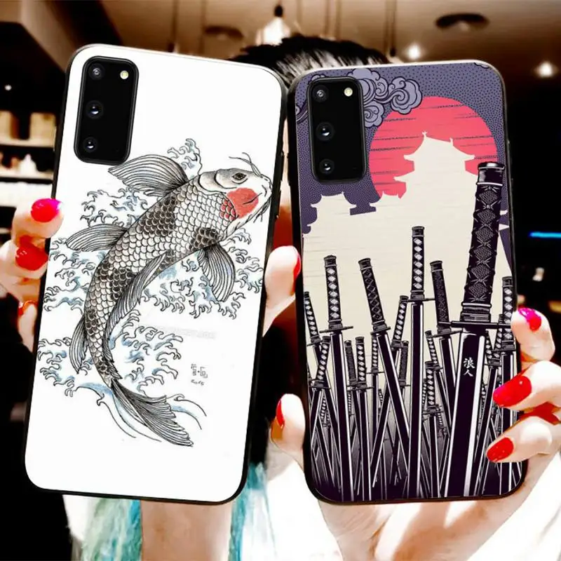 

Wave Art Japanese Green Illust Phone Case For Samsung S20 S10 S8 S9 Plus S7 S6 S5 Note10 Note9 S10lite