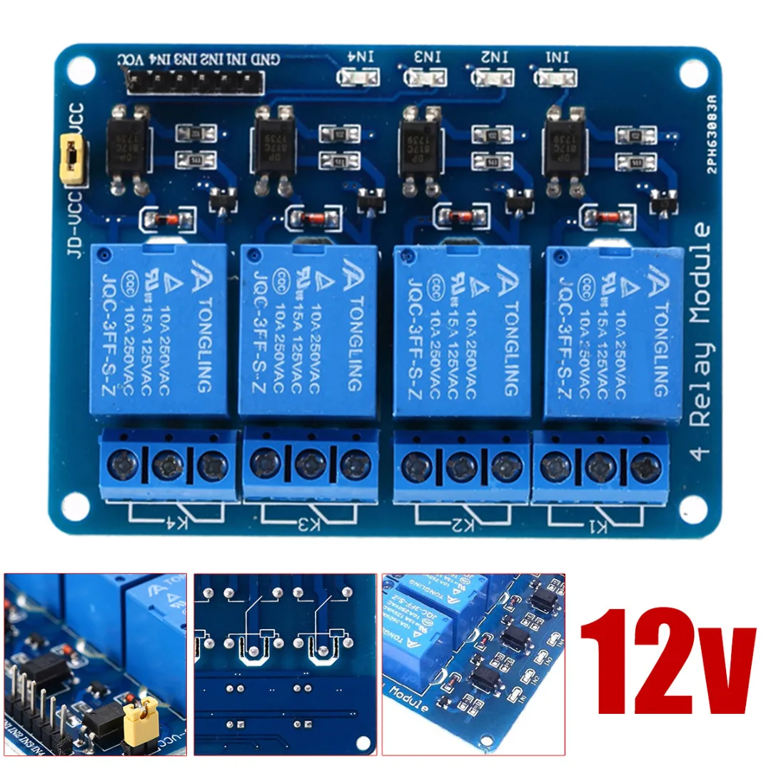 1 шт Прочный DC 12V 4 канальный Релейный доска модульный оптрон для Arduino PIC ARM AVR DSP