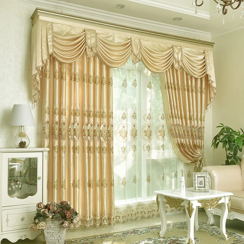 

Beige Curtains for Living Room Bedroom Water Soluble Embroidered Blackout Curtains Embroidered Window Screen valance custom