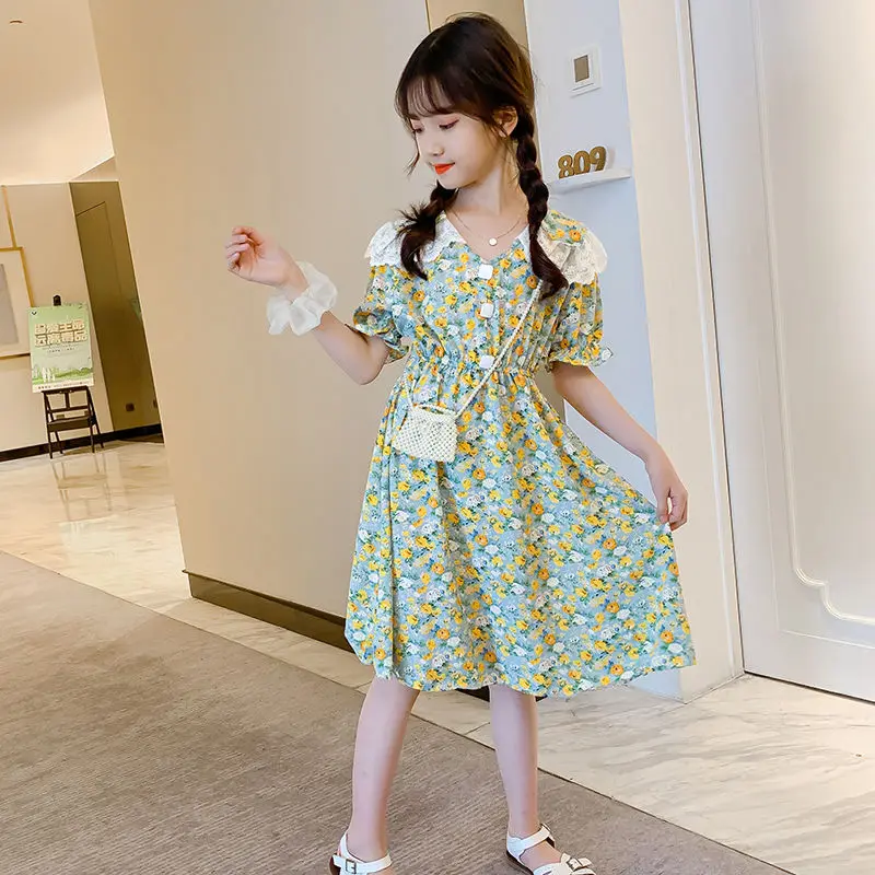 

2021 Summer Kids Girls Fashion Dress Children Floral Print Chiffon Dresses Baby Girls Clothes Toddler Girl Princess Clothes D668