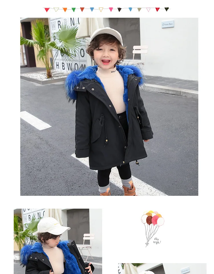 Army Green Coat Fur Jacket Girls Winter Clothes Rabbit Fur Kids Parkas Real Raccoon Fur Hooded Children Jacket For Girls TZ90
