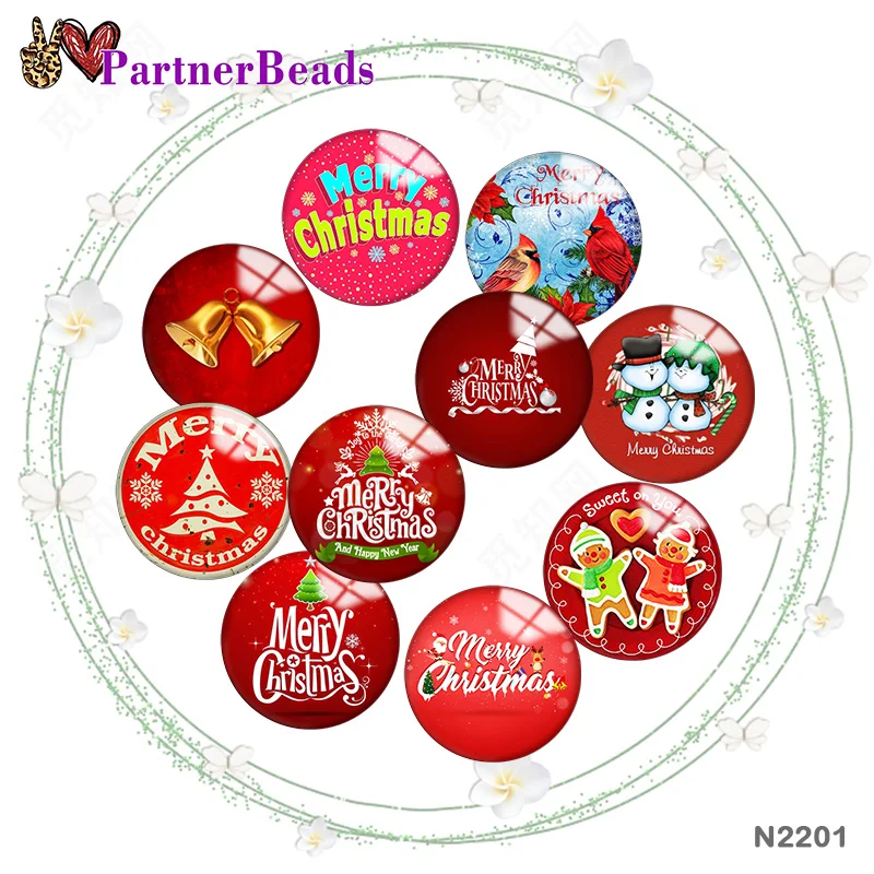 

Red Merry Christmas 12mm//18mm/20mm/25mm Round photo glass cabochon demo flat back Making findings PartnerBeads N2201