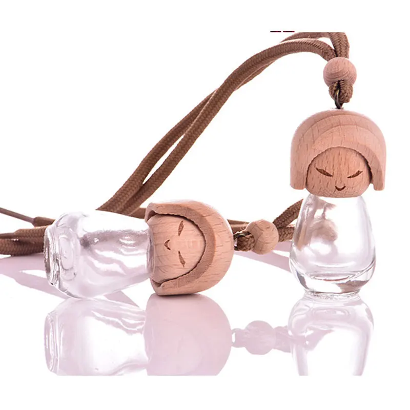 

7ml Mini Perfume Pendant Necklace Cute Girl Wood Lid Clear Glass Bottle Essential Oils Diffuser Auto Pendant Ornament 25pcs/lot