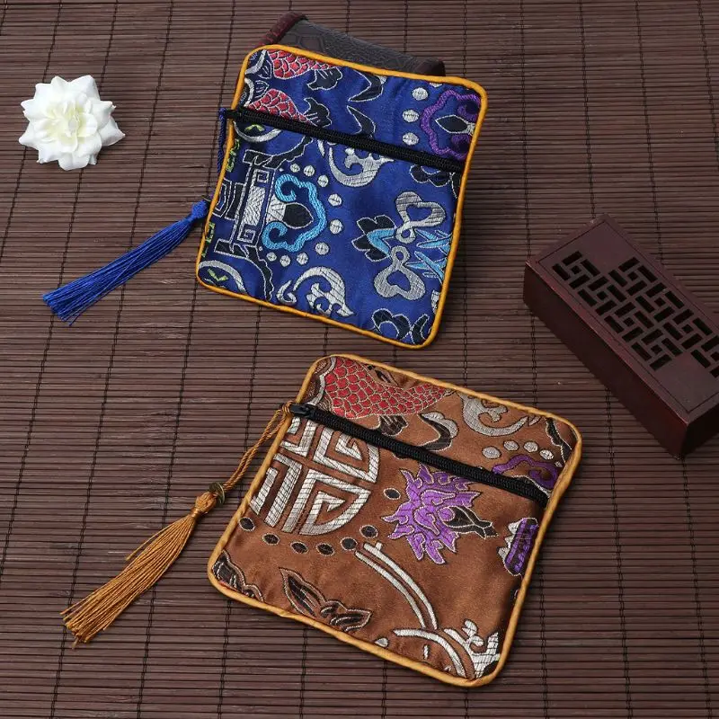Classic Chinese Embroidery Jewelry Bag Organizer Silk Tassel Traditional Pouch