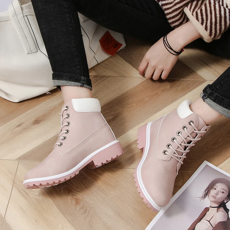 

Winter Boots Women Botas Mujer Invierno 2019 Chaussures Femme Platform Ankle Red Socofy Lace Up Snowboots PU flat With Round Toe