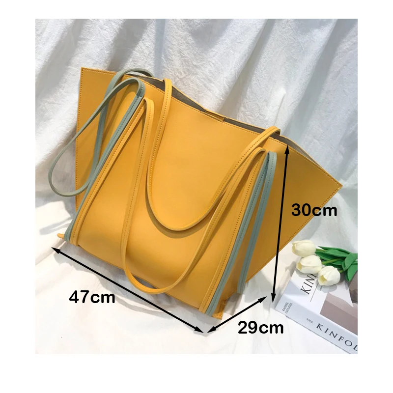 

Large Capacity Women Shoulder Bag PU Leather Casual Totes Crossbody Bag for Female Color Contrast Messenger Bag for Young Women